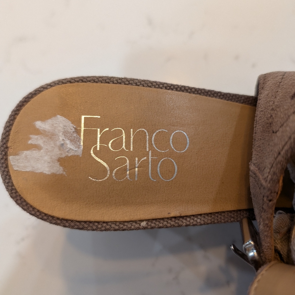 Franco Sarto Mandi 2 Slingback  Taupe Suede Block Heel Sandals Sz 8.5 EUC - Picture 6 of 8